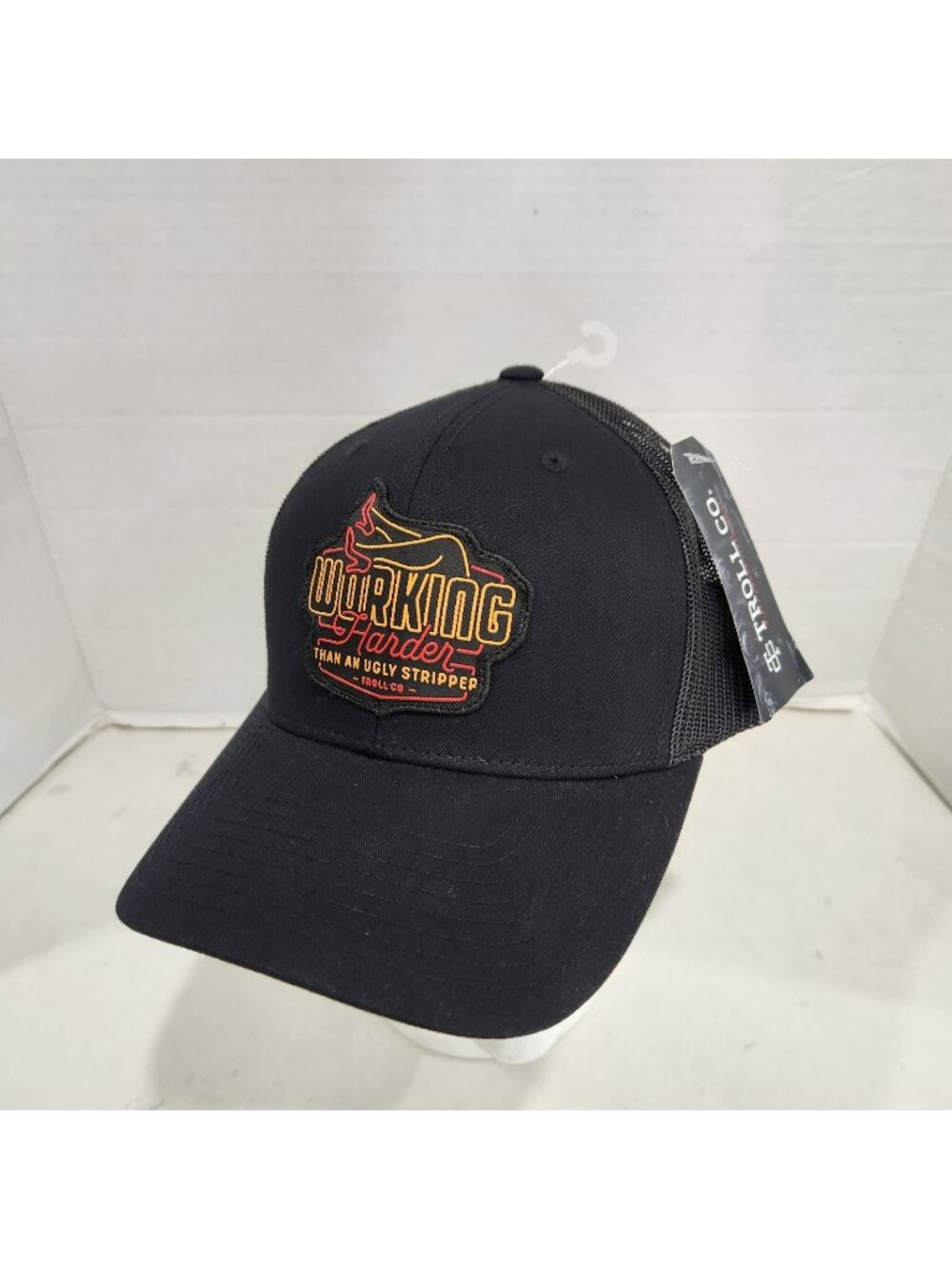 NEW Troll Co The Classics Trucker Hat Working Harder Than a Ugly Stripper Black